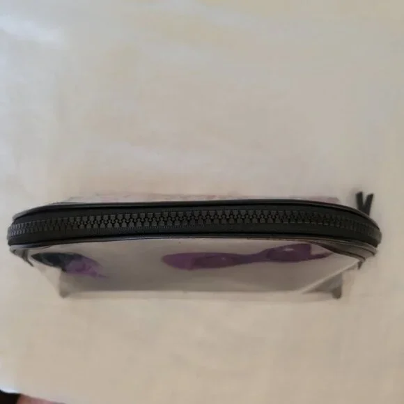 Victoria's Secret Cosmetic Bag Makeup Clear zippered w/sequins Logo black trim - Picture 3 of 7